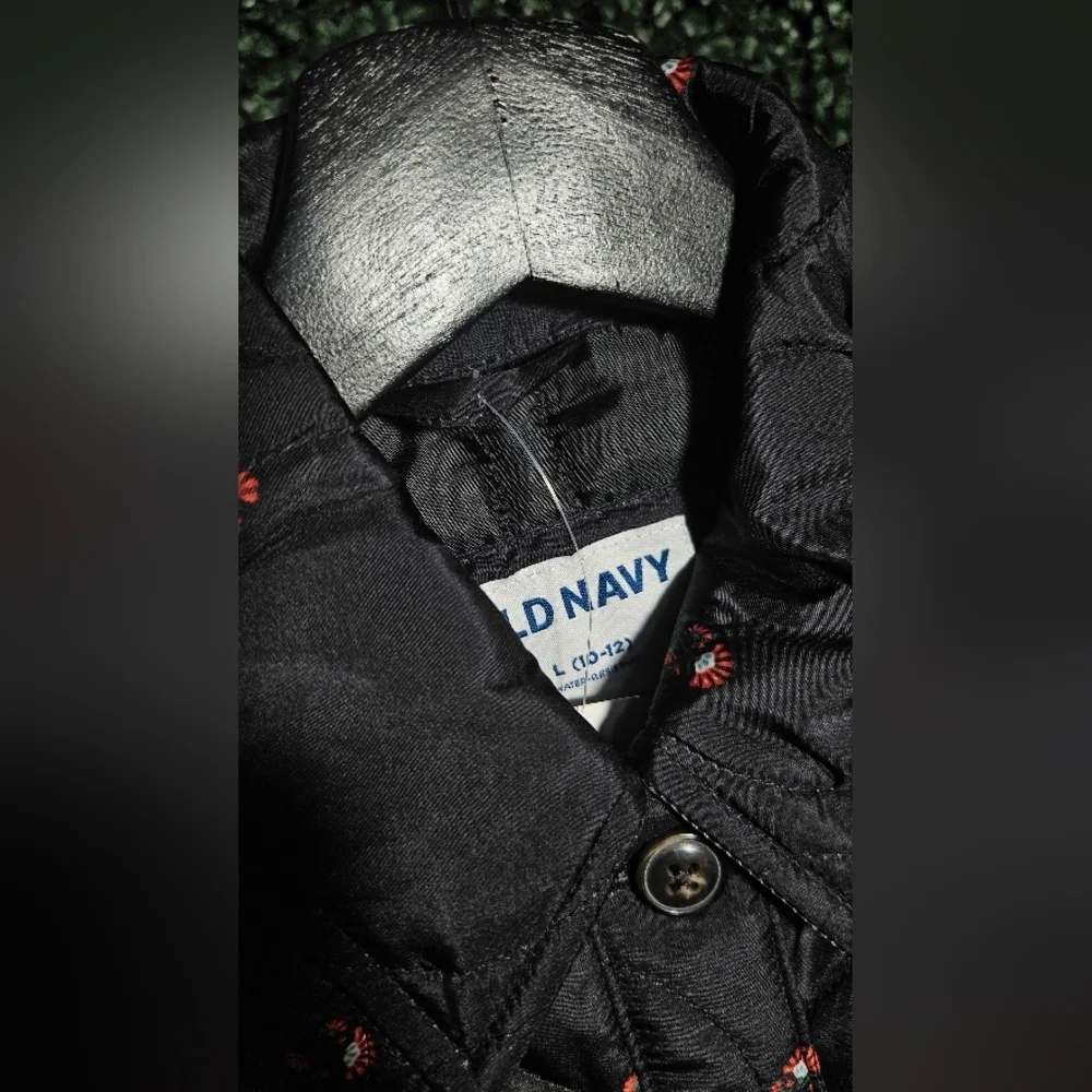Old Navy Black Quilted Jacket with Red Details